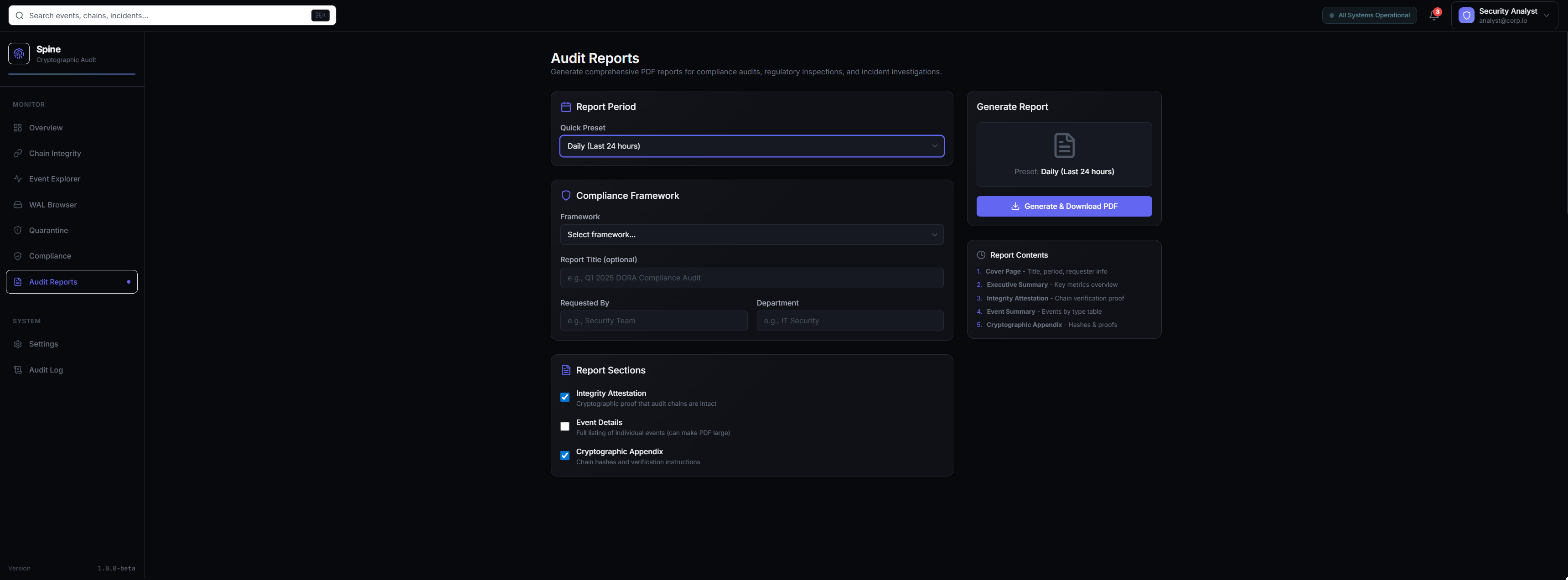 Spine Dashboard - Audit Reports